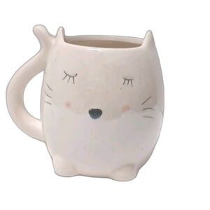White Cat Mug With Tail Handle